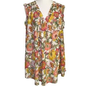 Lane Bryant Vibrant Retro Floral Mesh Tunic Sleeveless Top - Boho Y2K